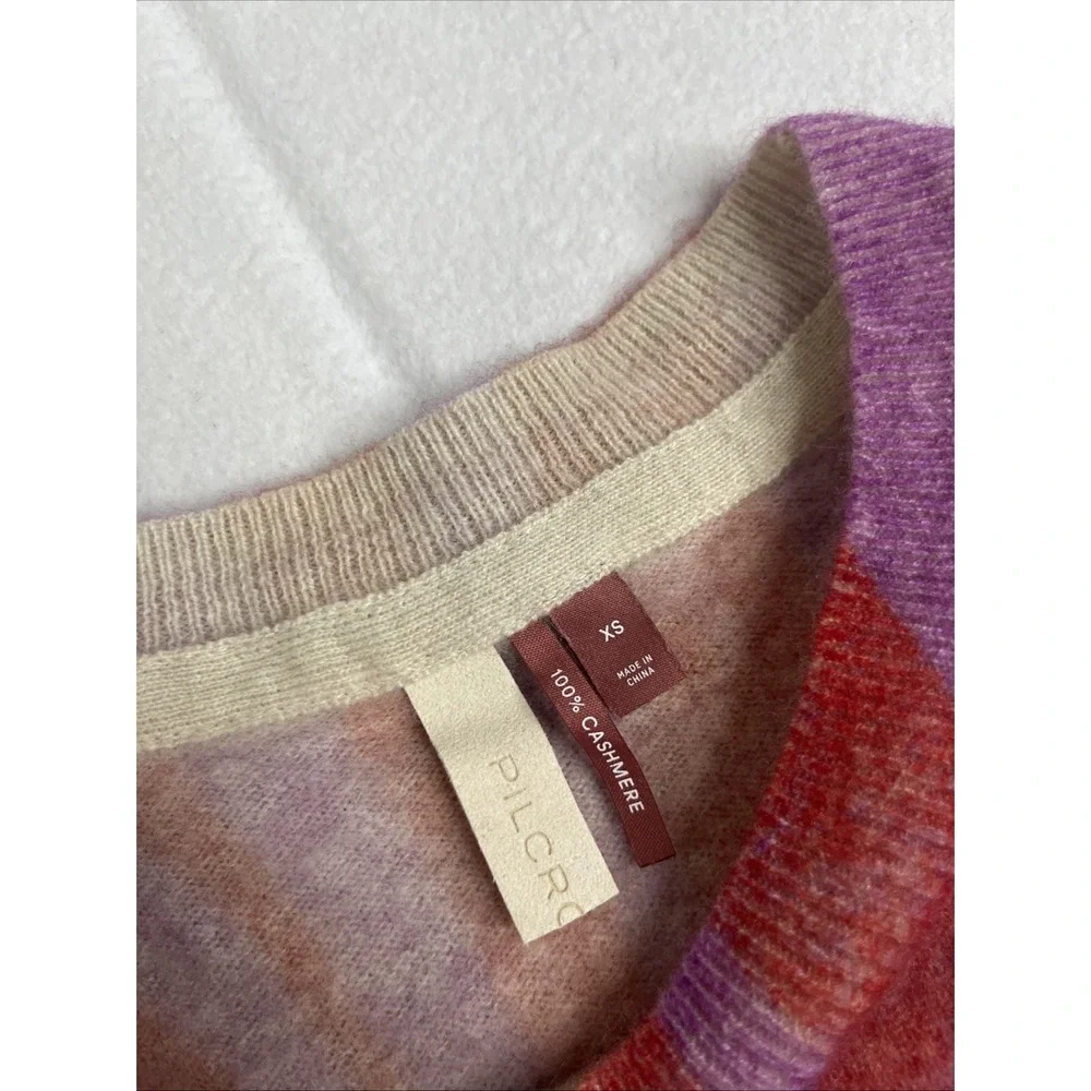 Pilcro Anthropologie 100% Cashmere Pink Red Swirl Cropped Sweater XS Women
